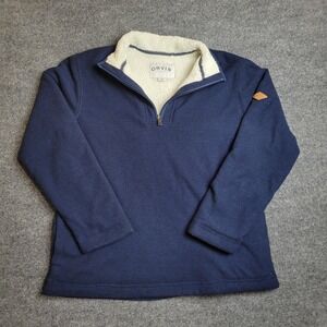 Orvis Sherpa Lined Fleece 1/4 Zip Men's M Pullover Sweater Blue Heavyweight